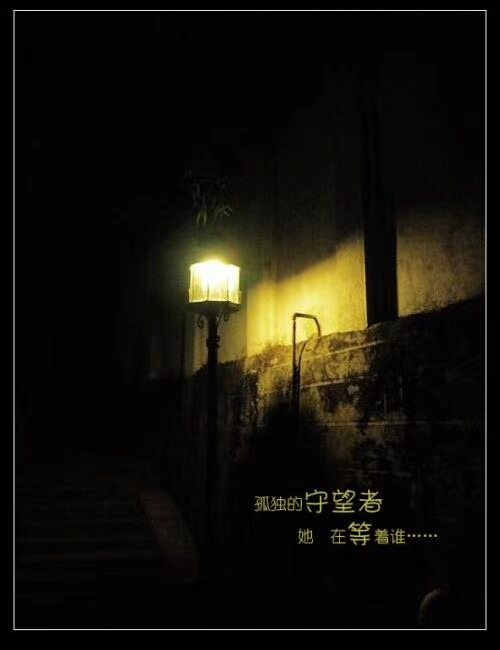 《流浪人的夜》 黑黑处 一束灯光 沿着心牵的方向 孤灯下  您的身影