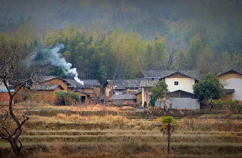 犬吠鸡鸣晨曲奏,朝霞涂彩地金披.