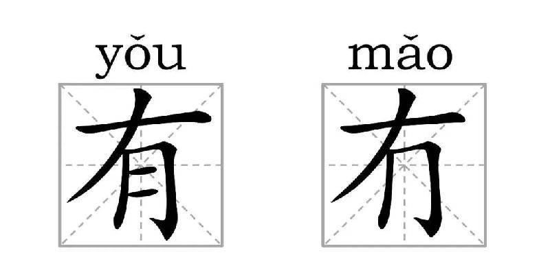 左边是"有(yǒu,常用字 右边是冇(mǎo,意思是没有,除了读音外,倒
