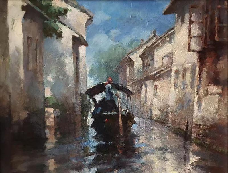 水乡梦舟｜诗画配乐朗诵，画作旅日画家陳建强，配诗旅日诗人季风，播音旅日静月晴美老师｜海外头条（图10）