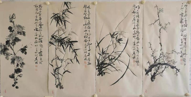 梅兰竹菊戏藏头，绘画书法俱风流！