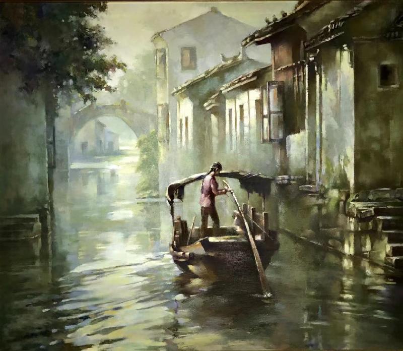 水乡梦舟｜诗画配乐朗诵，画作旅日画家陳建强，配诗旅日诗人季风，播音旅日静月晴美老师｜海外头条（图12）