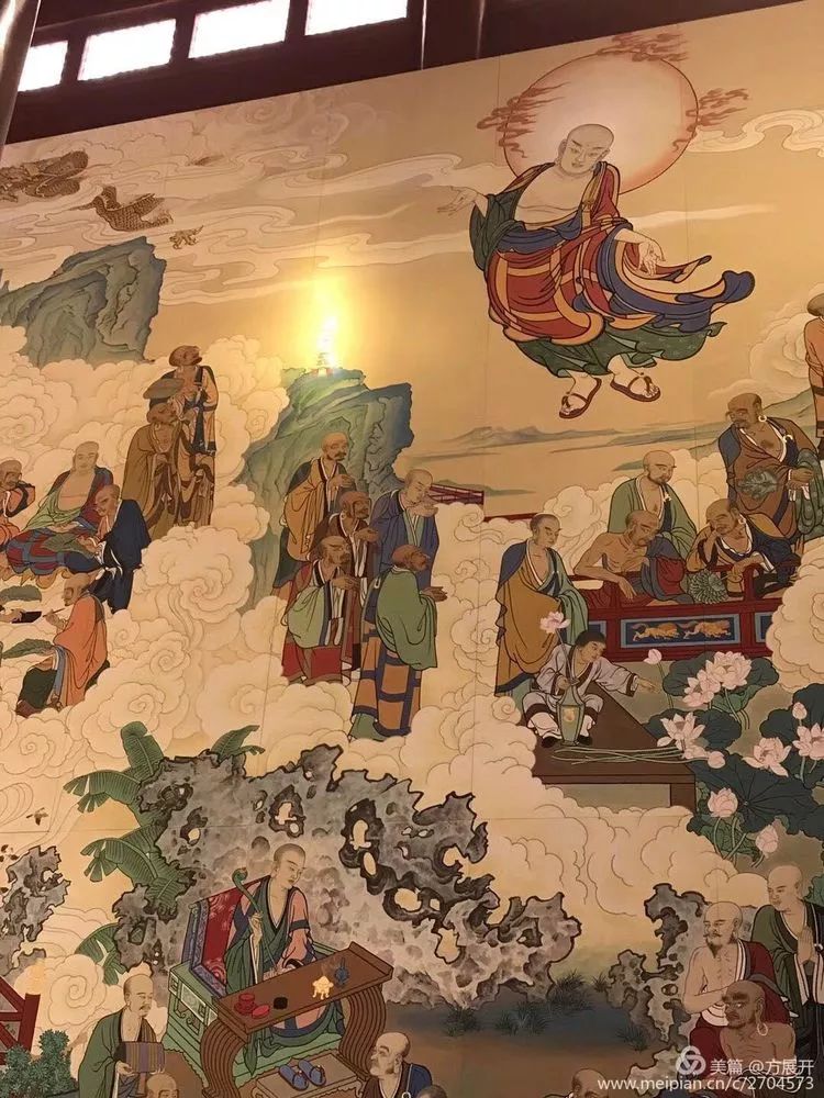 艺术家萧宽迎新年2018元旦为女儿萧楠怡然领衔主笔巨壁八百平米【五百罗汉】成功供奉内蒙古寺庙喝彩（图9）