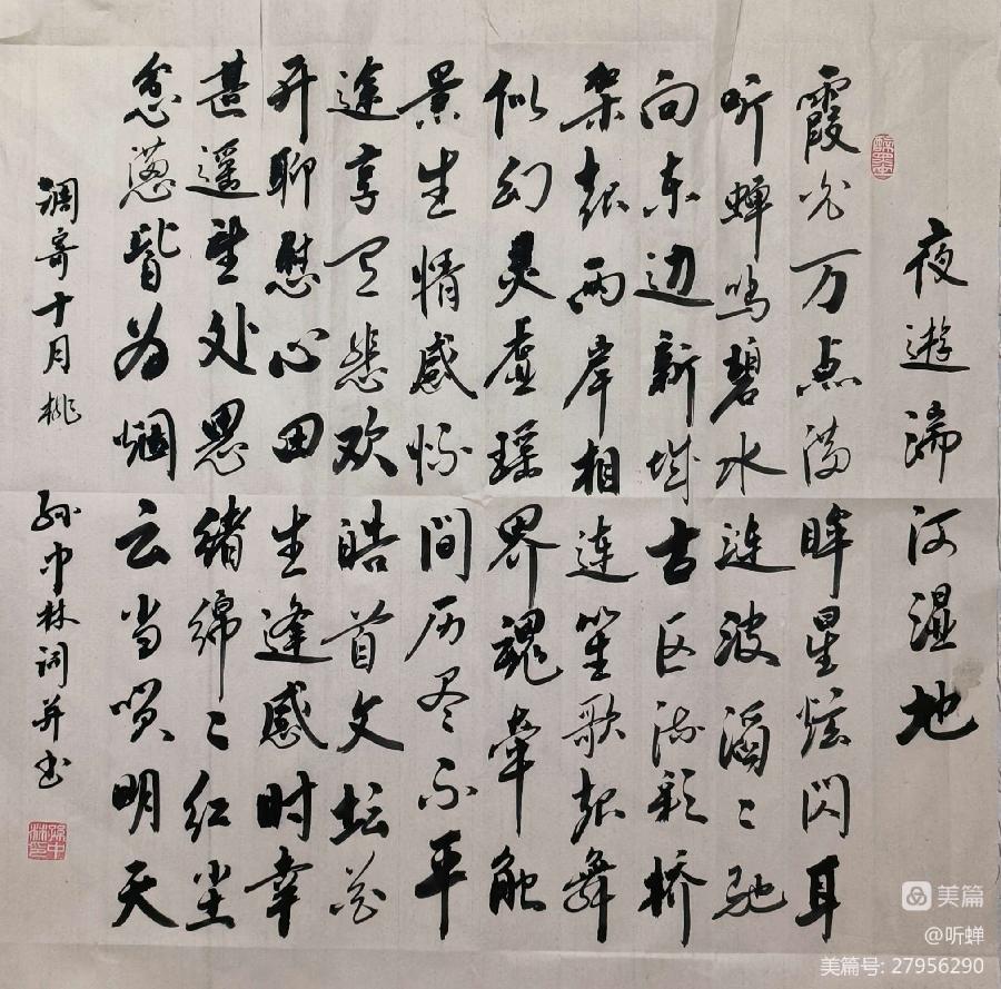 【拂霓裳】三伏垂钓文/听蝉 听蝉喧。碧波鱼跃泛层澜。高温下，鹭飞涟水戏风烟。（图4）