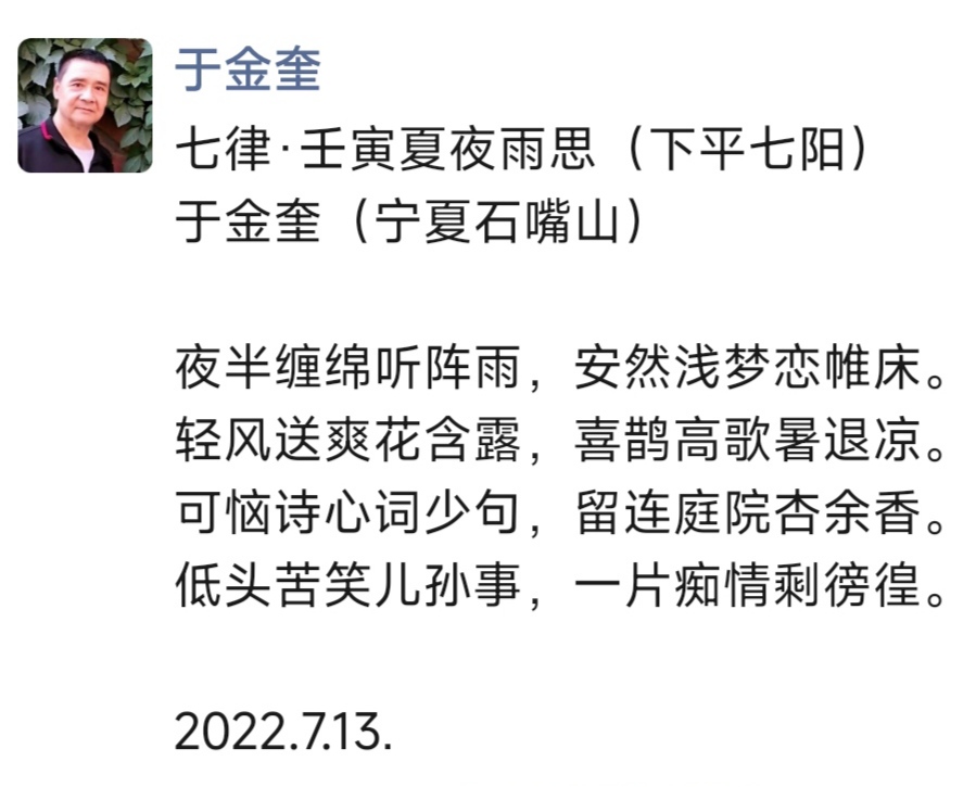 诗人于金奎七律十六首欣赏(2022.7.1—7.16)（图49）