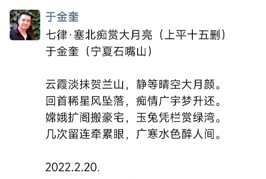 宁夏诗人于金奎七律十五首欣赏(2022年7月17日—31日)（图7）