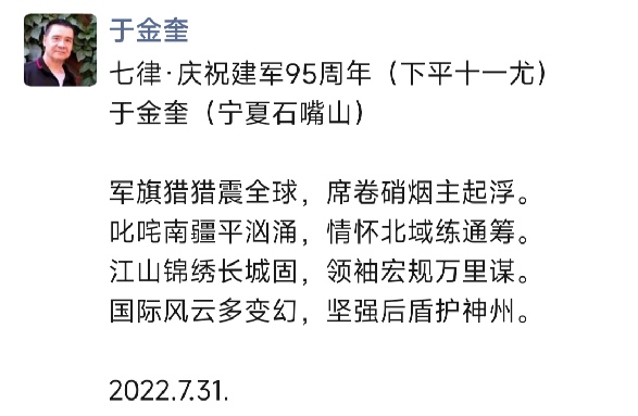 宁夏诗人于金奎七律十五首欣赏(2022年7月17日—31日)（图30）