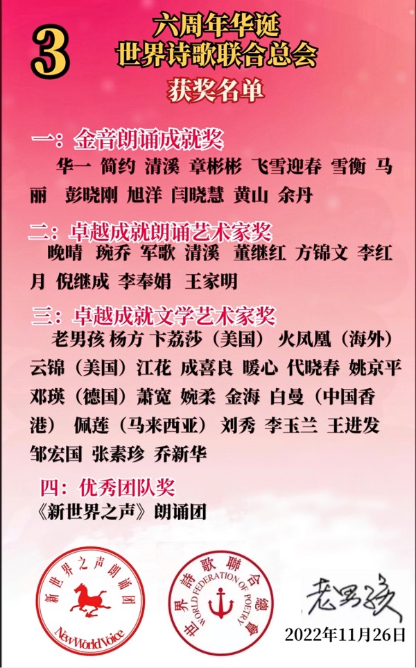 ㊗️世界诗歌联合总会六周华诞庆典🌏获奖人员名单🌹🍷🔥（图5）