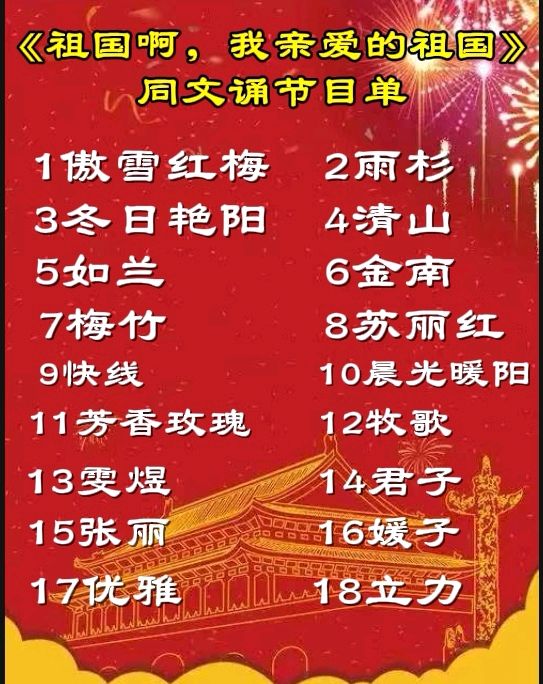 【迎中秋，庆国庆】专刊第21期同文诵读《祖国啊，我亲爱的祖国》作者/舒婷 诵读/张丽等18位主播精彩演绎【花雨馨声】第787期（图8）
