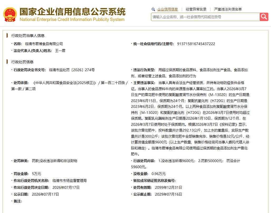 临清一食品企业使用过期添加剂被罚！拥有“运河黑牛”等品牌（图2）