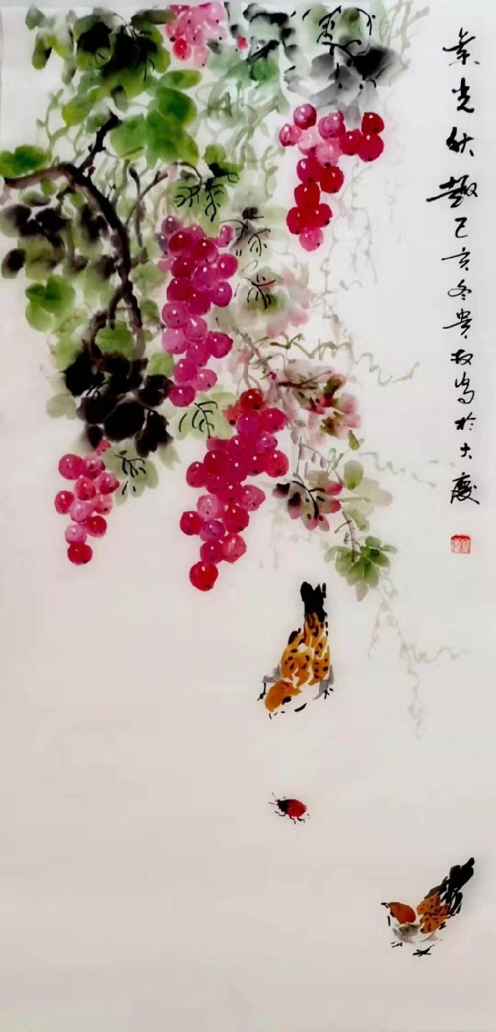 秋是一片透镜：紫气伴雀，平仄写雅趣………王贵权老师作《紫光秋趣》………