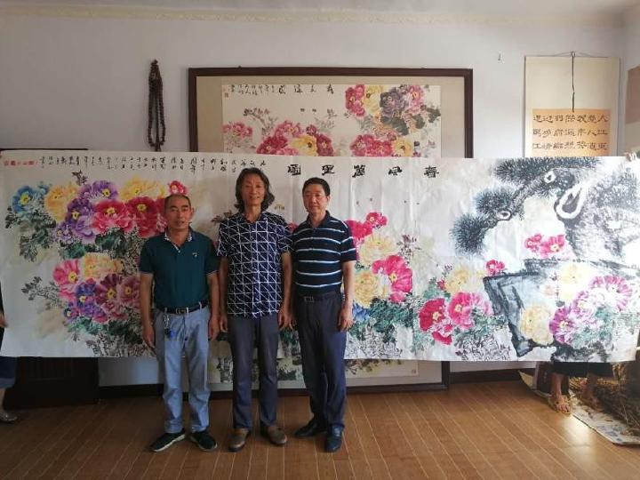 为“庆祝建国七十周年”全国书画大展,史治科巨幅丈八牡丹五十六个民族五十六朵花,附诗:春风万里图诗一首(图8)