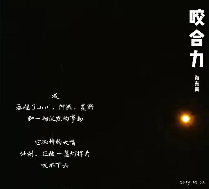 海东青现代诗讲学班专栏:咬合力 作者:海东青.诗僧