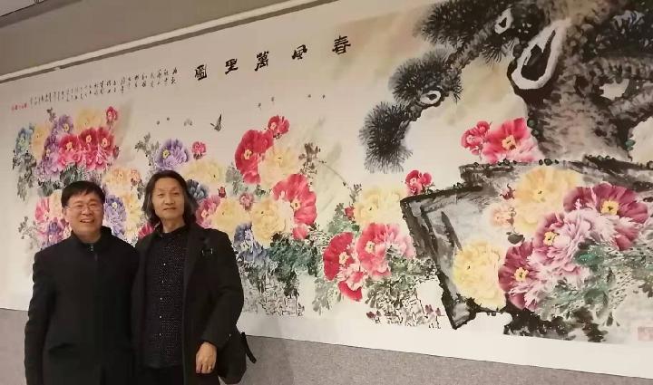为庆祝“建国七十周年”史治科巨幅丈八牡丹《春风万里图》在北京博物馆展出，恭喜荣获一等奖！共赋诗庆贺！（图3）