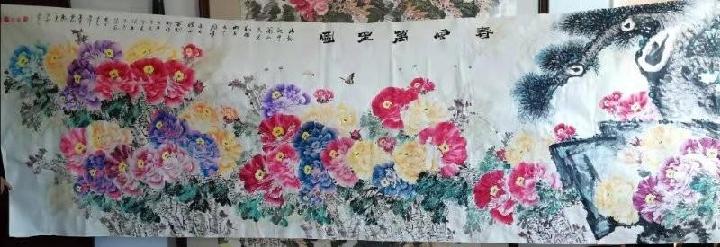 为庆祝“建国七十周年”史治科巨幅丈八牡丹《春风万里图》在北京博物馆展出，恭喜荣获一等奖！共赋诗庆贺！（图6）
