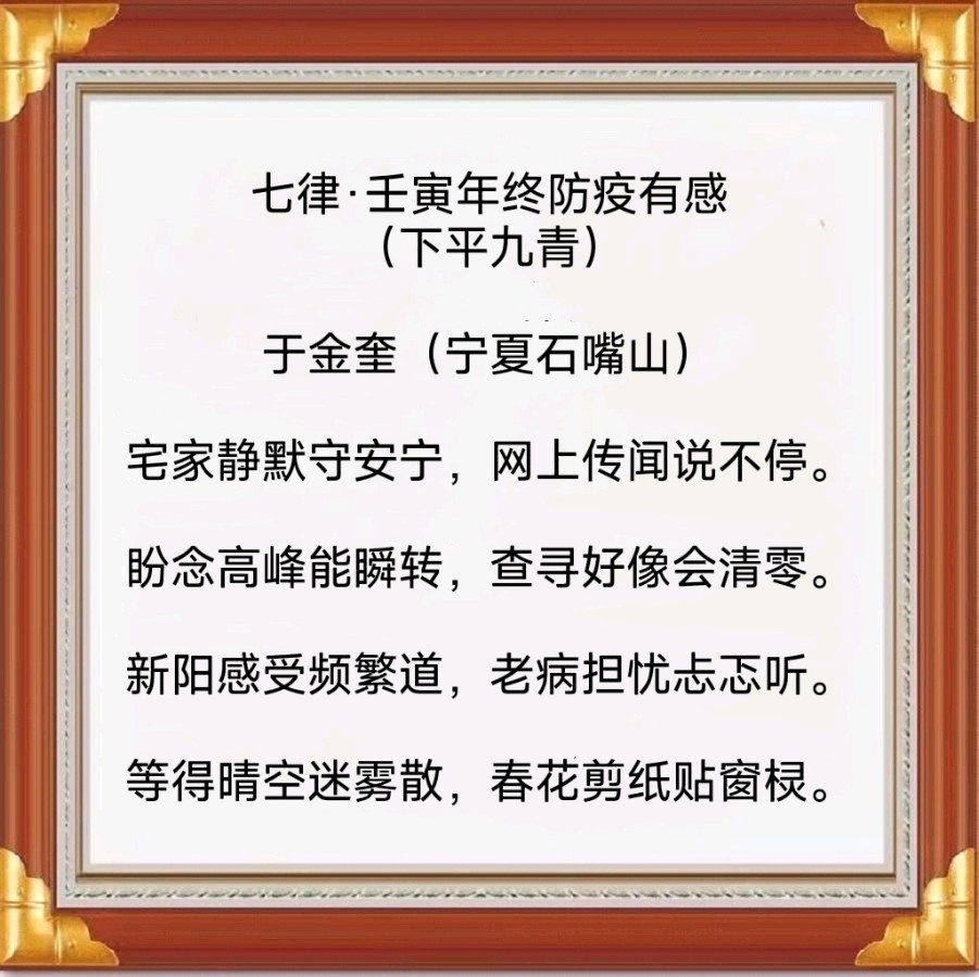 宁夏诗人于金奎:七律·壬寅年终防疫有感（下平九青）（图5）