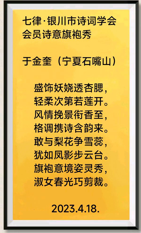 诗人于金奎:七律·银川市诗词学会会员诗意旗袍秀（图4）
