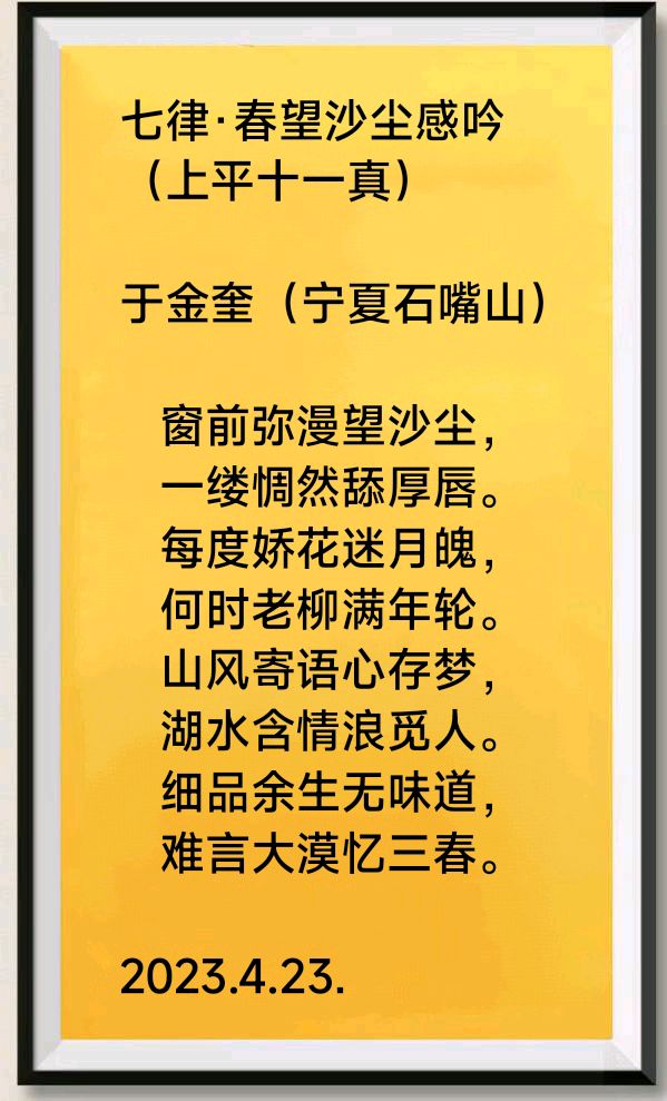 诗人于金奎:七律·春望沙尘感吟（上平十一真）（图4）