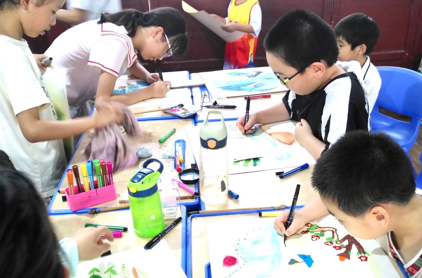 水墨古诗艺术营--来欣赏孩子们笔下的“诗情画意” 建国社区携手硚口公园共同开展暑期青少年系列活动（图3）