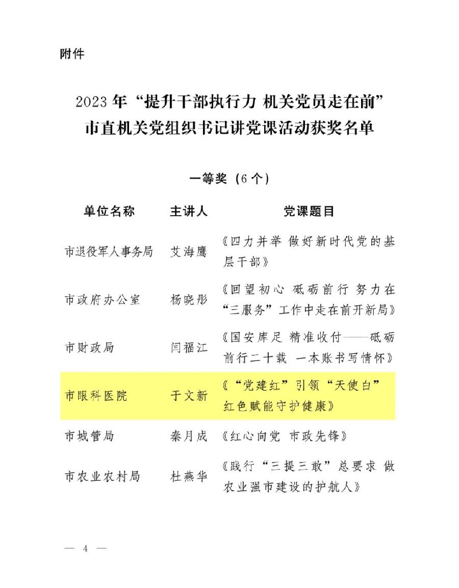 喜报！市眼科医院在市直机关党组织书记讲党课活动中荣获一等奖（图2）