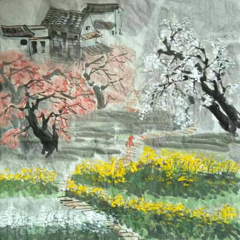 为弟许弘国画新作《春日》题（文/许碧霞）……莲叶之珠文学社