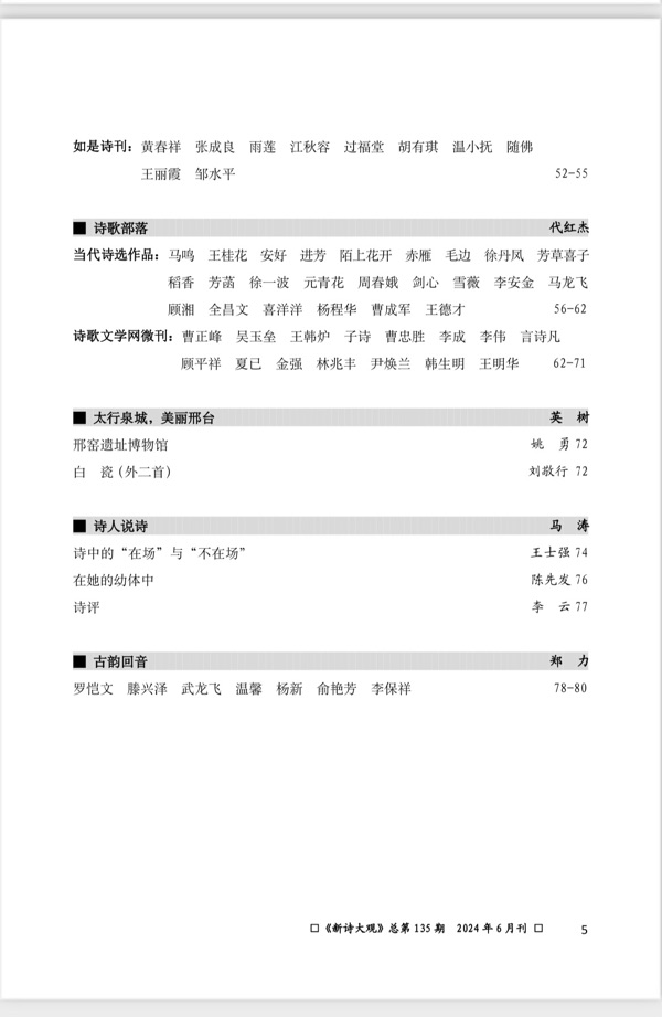 【新诗大观】2024年6月刊（总第135期）目录（图8）