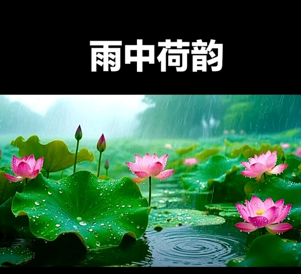 旭日东升//《雨中荷韵》