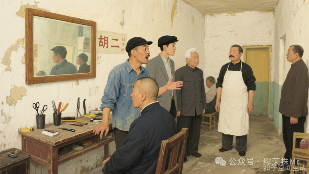 胡二的剃头店里,人们议论纷纷