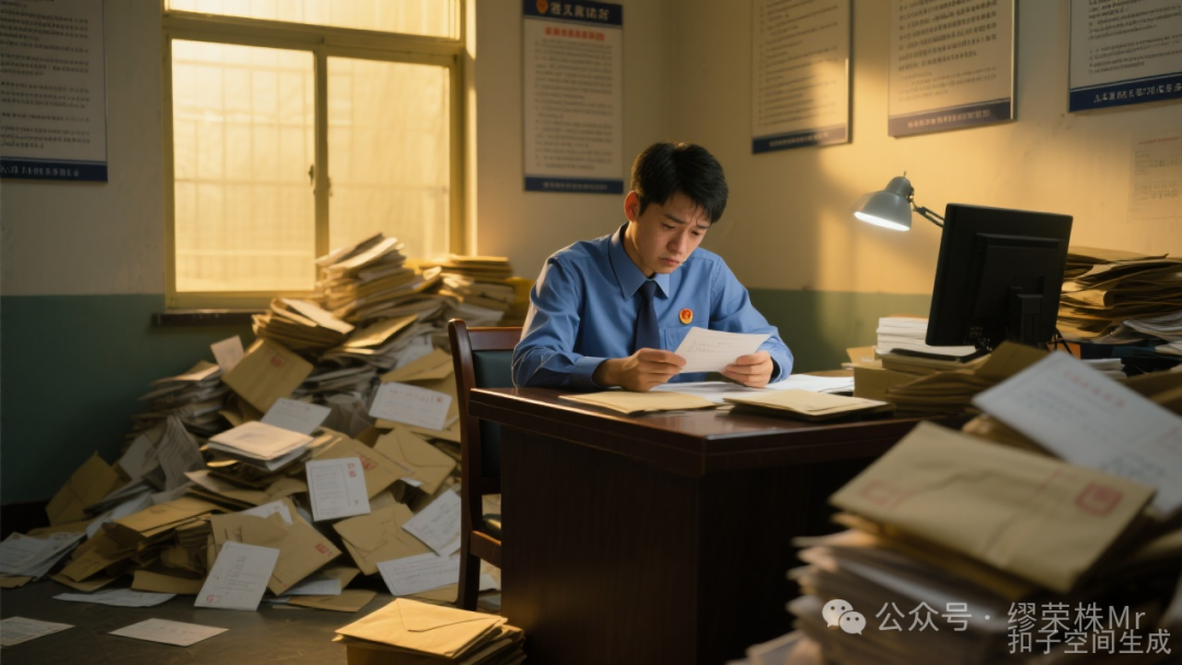 胡前在信访科处理人民来信,表情沮丧若有所思
