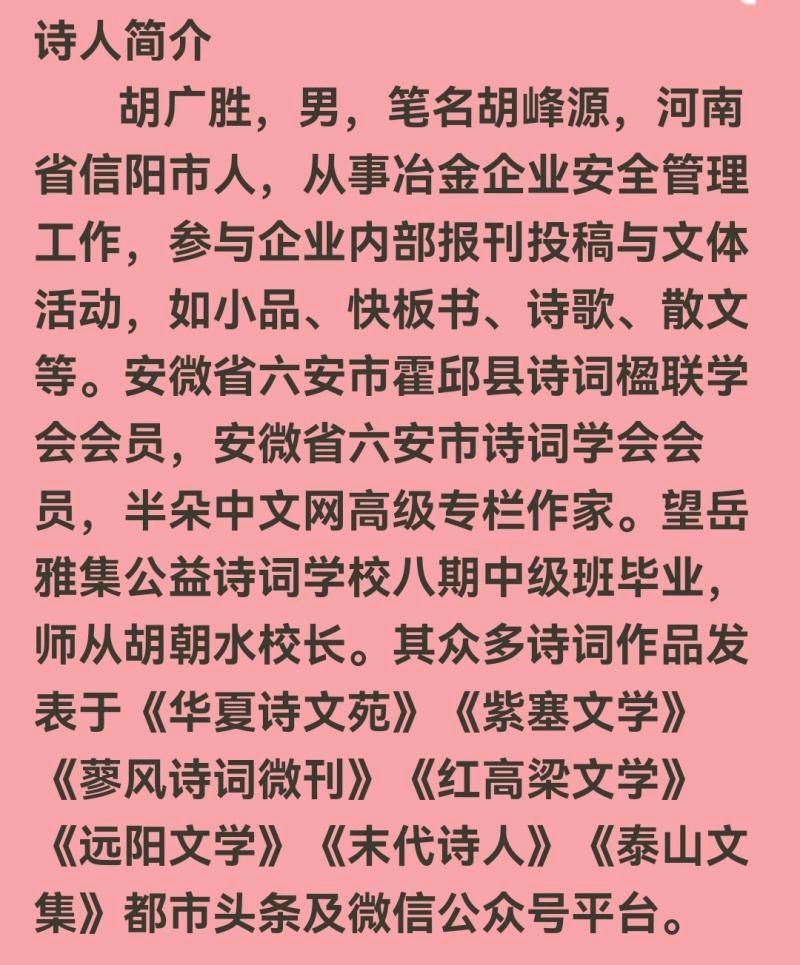 《金榜头条》推出（河南）优秀诗人胡峰源先生诗组请请您欣赏（图7）
