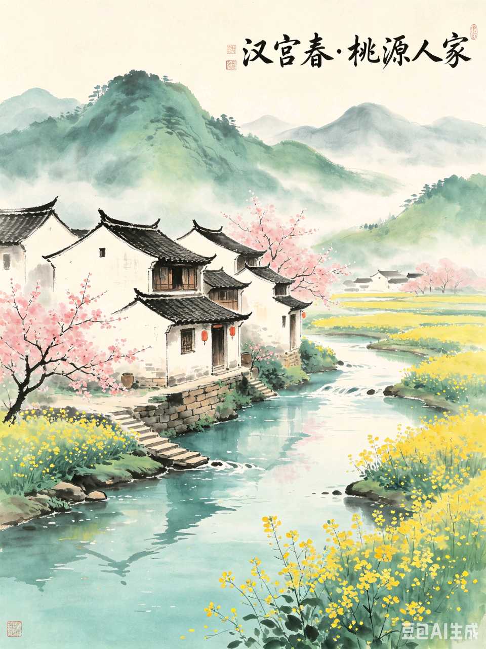 AI绘就汉宫春十景：水墨丹青里的世外桃源，一眼万年！（图9）