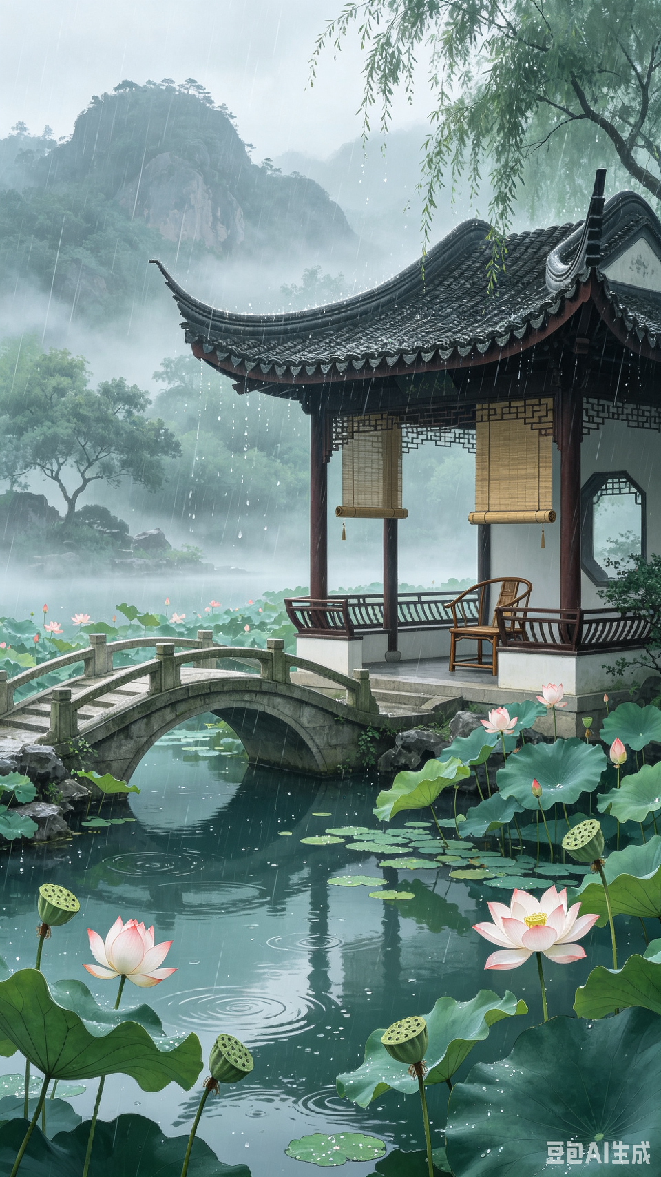 【乐天头条】核心作家凌智捷先生精品//山子湖荷亭赏雨（图2）