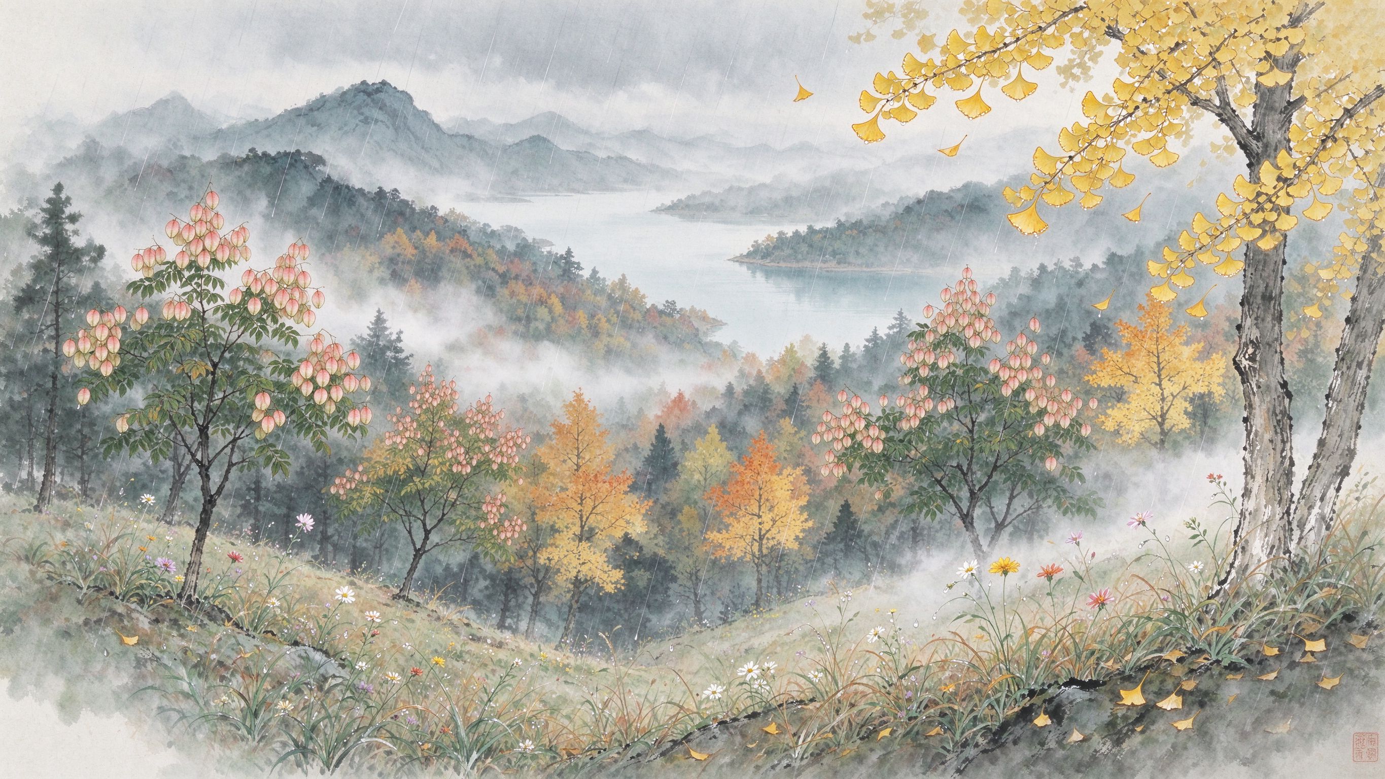 山岚秋色水墨