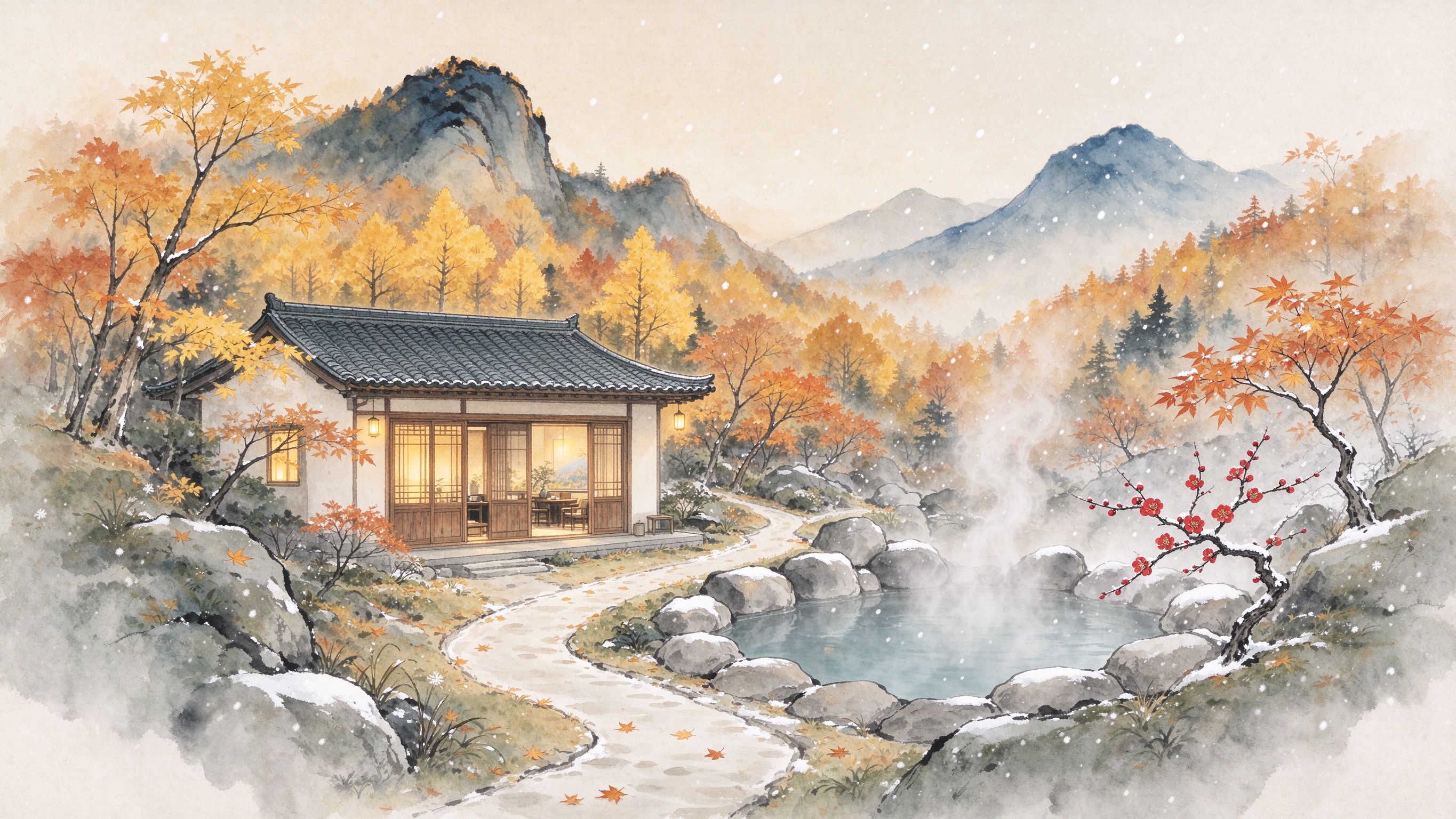 民宿温泉水墨