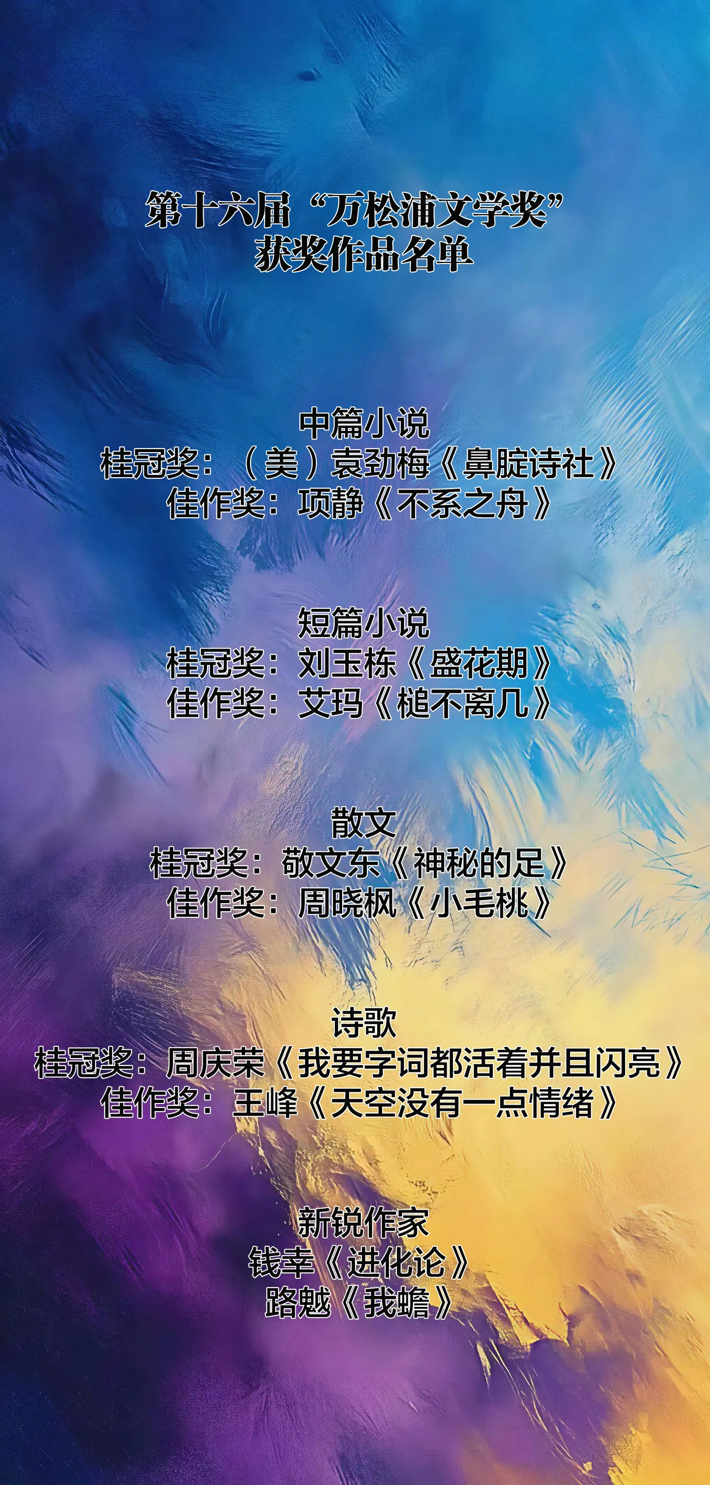 第十六届“万松浦文学奖”获奖作品揭晓(图2)