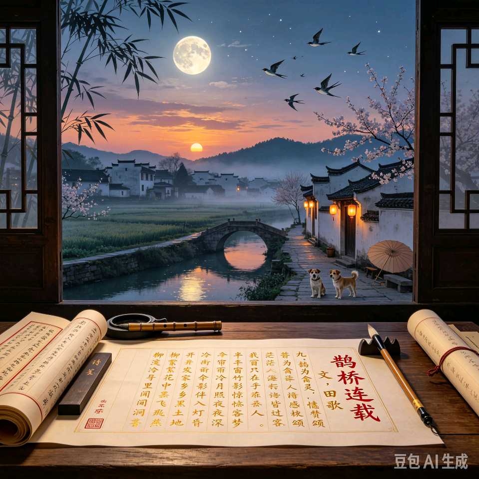 《诗笺：鹊桥连载八，鹊影飞天，飘渺安然。九，鹊为禽灵，情感贊颂。》作者：田歌 [中国现代诗歌文化传媒]（图6）